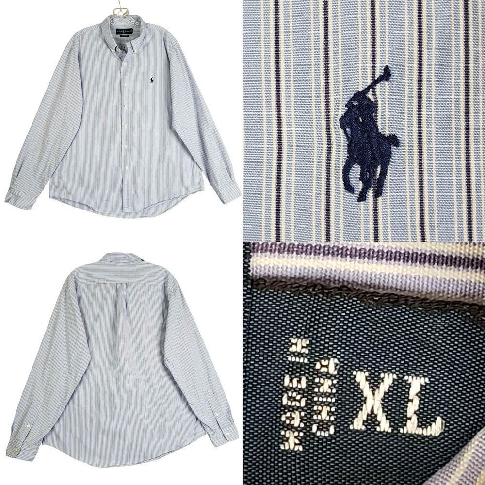 Polo Ralph Lauren Shirt Striped Long Sleeve Button Down Blue Mens Size XL